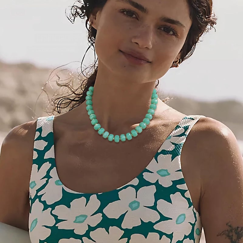 INNERDIVA Chunky Beaded Necklace for Women Statement Big Large Turquoise Bead Choker Necklaces Trendy Summer Beach Beachy Womens Charm Jewelry Boho Colorful Resin Gemstone Necklace Prom Accessories - Image 5