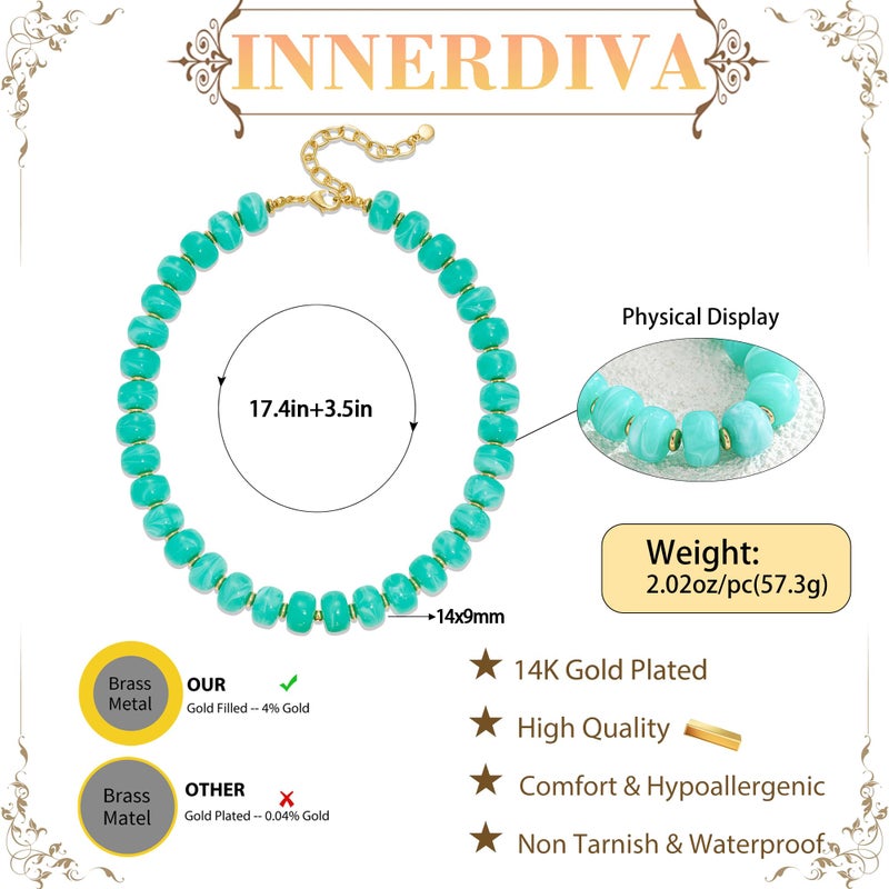 INNERDIVA Chunky Beaded Necklace for Women Statement Big Large Turquoise Bead Choker Necklaces Trendy Summer Beach Beachy Womens Charm Jewelry Boho Colorful Resin Gemstone Necklace Prom Accessories - Image 4