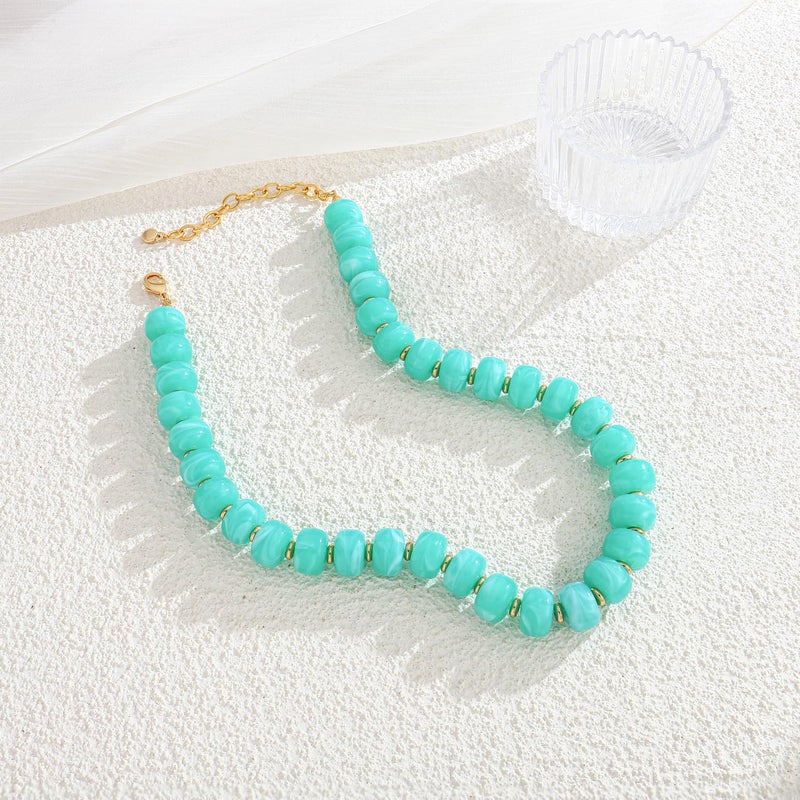 INNERDIVA Chunky Beaded Necklace for Women Statement Big Large Turquoise Bead Choker Necklaces Trendy Summer Beach Beachy Womens Charm Jewelry Boho Colorful Resin Gemstone Necklace Prom Accessories - Image 3