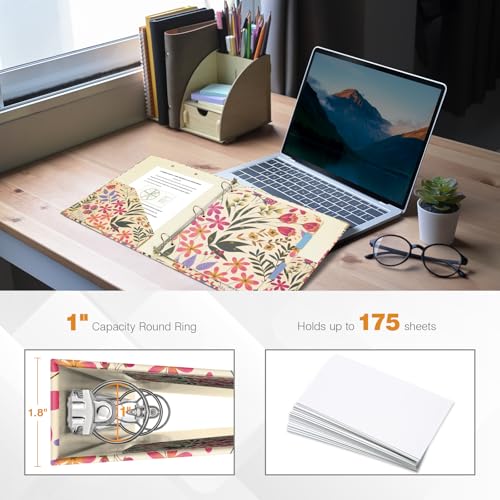 Ospelelf 3 Ring Floral Binder with Dividers, 1 inch Rings, 1.6 inch Spine, for Letter Size (11" x 8.5") Paper, Clipboard Organizer, for School and Office Supplies - Image 2