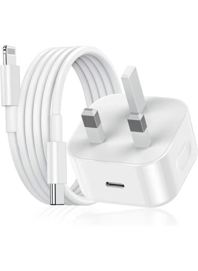 SHOPI - USB C Power Adapter With USB C To Lighting Cable 1m USB C Plug Charger 20W PD Power Adapter For iPhone 13 / Pro / Promax Wall Adapter UK Plug Fast Charging USB-C Charger iPhone Charger Fast Charging - Image 1