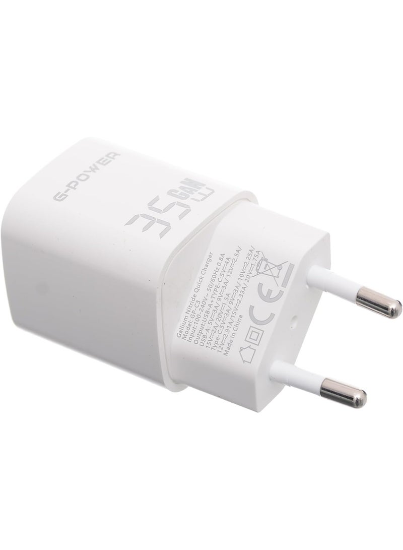 جي باور شاحن G-Power GP-C3 بقوة 35 واط، مزود بمنفذي USB-A وUSB-C، يدعم تقنية الشحن السريع Qualcomm Quick Charge 3.0، متوافق مع أجهزة iPhone 14/14 Plus/14 Pro/14 Pro Max/13، وGalaxy، وPixel 4/3، وiPad - أبيض - Image 3