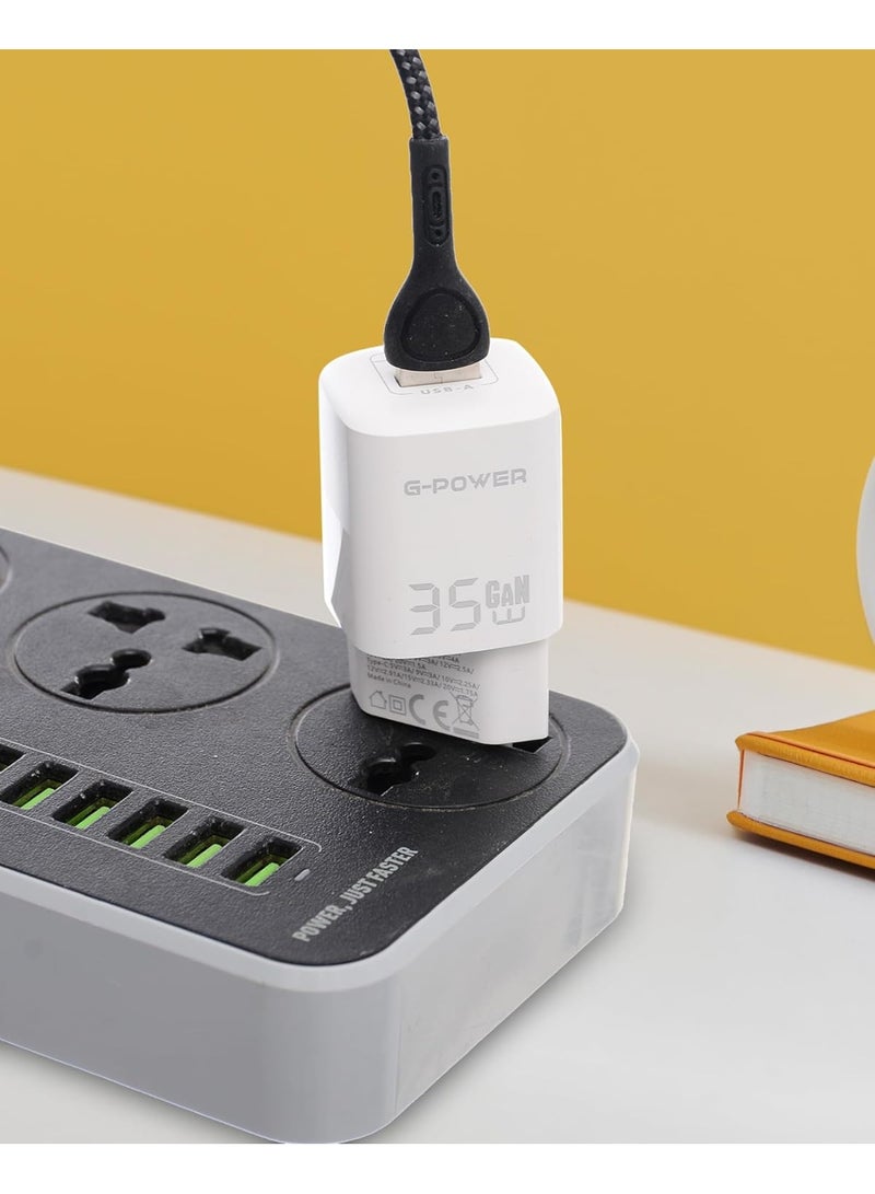 جي باور شاحن G-Power GP-C3 بقوة 35 واط، مزود بمنفذي USB-A وUSB-C، يدعم تقنية الشحن السريع Qualcomm Quick Charge 3.0، متوافق مع أجهزة iPhone 14/14 Plus/14 Pro/14 Pro Max/13، وGalaxy، وPixel 4/3، وiPad - أبيض - Image 5