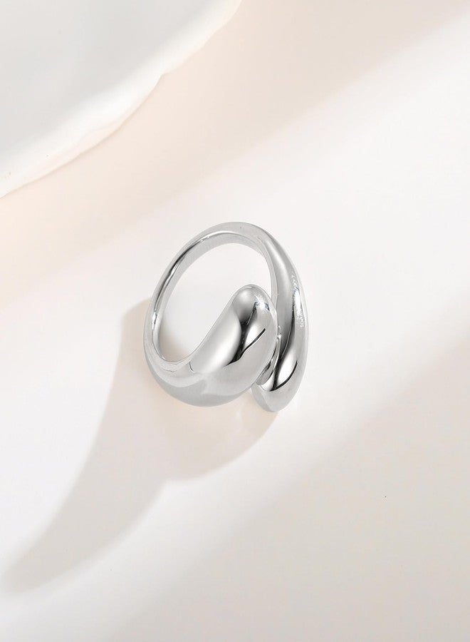 WOWORAMA Chunky Rings for Women Bypass Dome Teardrop Rings Statement Band Rings Adjustable Open Rings Thick Stackable Rings - Image 5