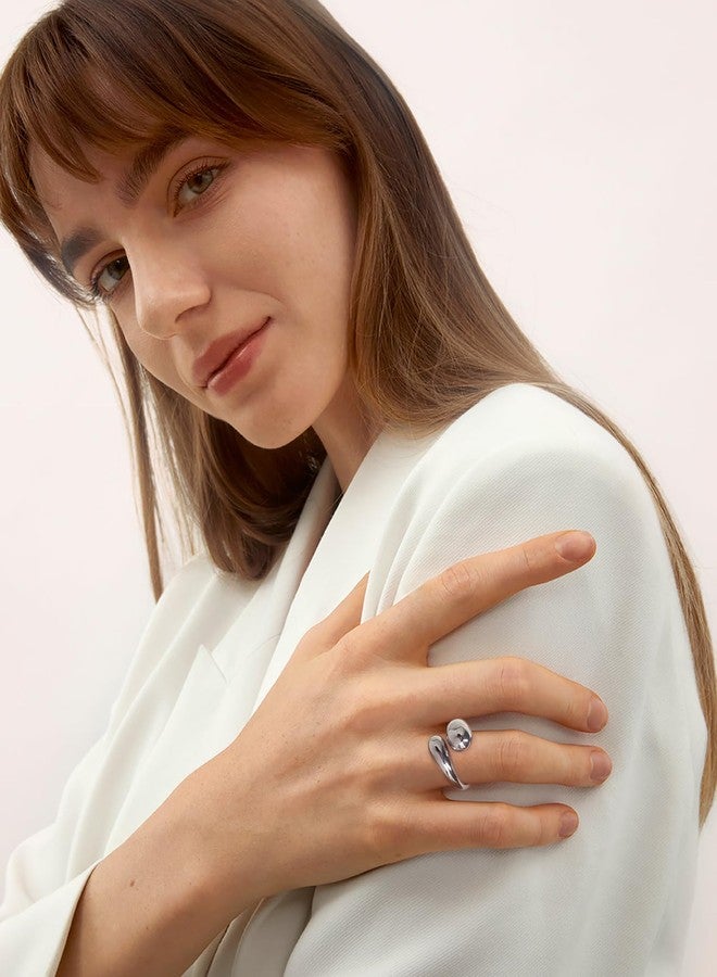 WOWORAMA Chunky Rings for Women Bypass Dome Teardrop Rings Statement Band Rings Adjustable Open Rings Thick Stackable Rings - Image 2