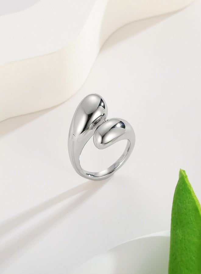 WOWORAMA Chunky Rings for Women Bypass Dome Teardrop Rings Statement Band Rings Adjustable Open Rings Thick Stackable Rings - Image 4