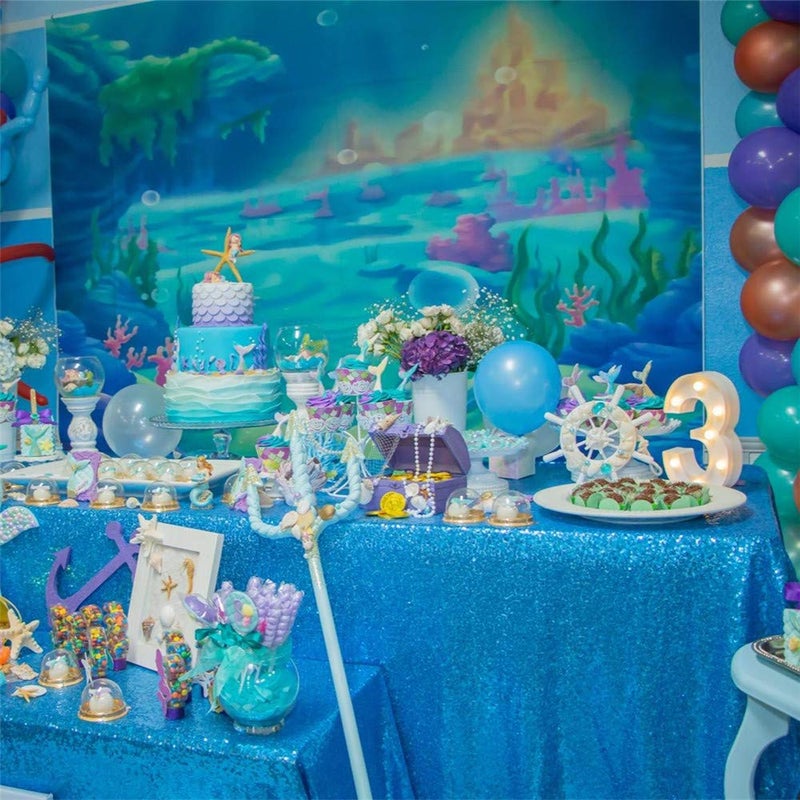 كوين دريم QueEndream Aqua Blue Tableroth 60 × 102 بوصة ترتر المائدة لزخارف الحفلات بريق المائدة لزفاف دش الطفل الزفاف - Image 1