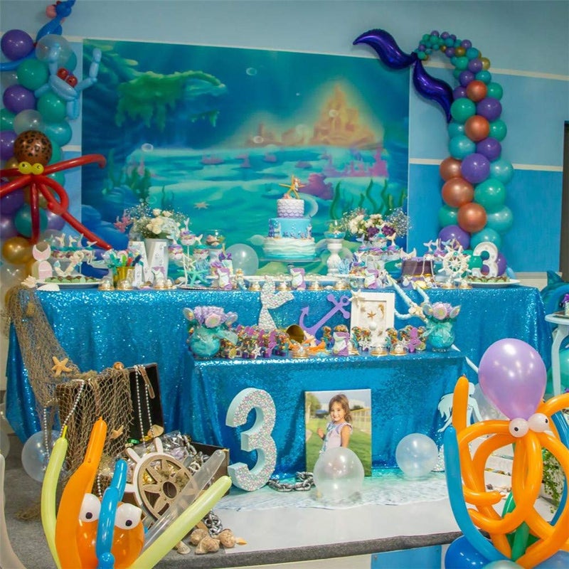 كوين دريم QueEndream Aqua Blue Tableroth 60 × 102 بوصة ترتر المائدة لزخارف الحفلات بريق المائدة لزفاف دش الطفل الزفاف - Image 3