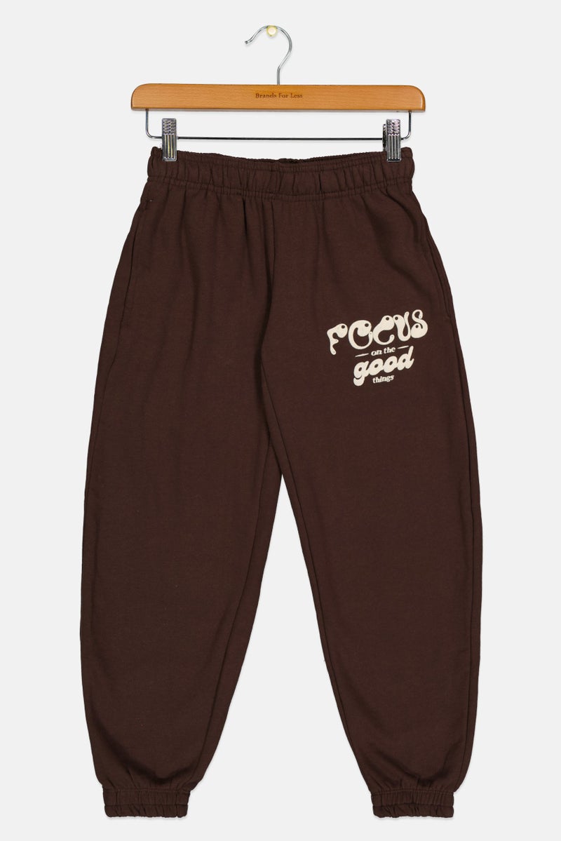 Bershka سروال جوجر مطبوع للأطفال البنات، بني - Image 1