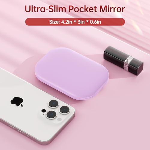 Benbilry Lighted Compact Travel Mirror with 3 Color Lights, 1X/3X Magnifying Ultra Slim Rechargeable Pocket Mirror for Purse, 2-Sided, Handheld, Folding, Portable, Purple - Image 4