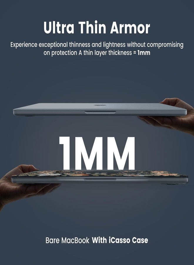 iCasso for MacBook Air 13 inch Case 2025 2024-2022 M3 M2 Model A3113 A2681，[Ultra Thin Armor][100% Match Midnight], Air 13.6'' Flower Crystal Clear Hard Shell Protective Cover+Keyboard Skin, Midnight - Image 3