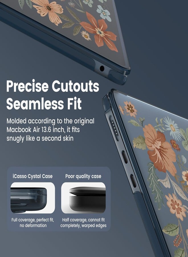 iCasso for MacBook Air 13 inch Case 2025 2024-2022 M3 M2 Model A3113 A2681，[Ultra Thin Armor][100% Match Midnight], Air 13.6'' Flower Crystal Clear Hard Shell Protective Cover+Keyboard Skin, Midnight - Image 5