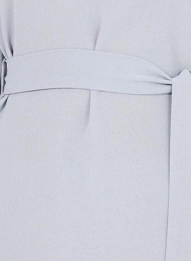 Styli Solid Cuff Sleeves Longline Top & Wide Leg Pants Modest Set