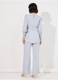 Styli Solid Cuff Sleeves Longline Top & Wide Leg Pants Modest Set  - Image 4