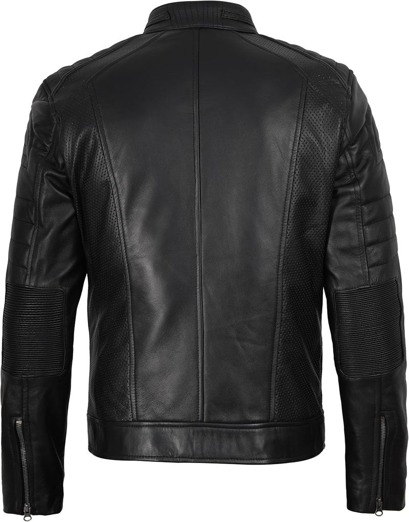 fjackets Cafe Racer Leather Jacket for Men - Austin Black Motorcycle Jacket - Image 4