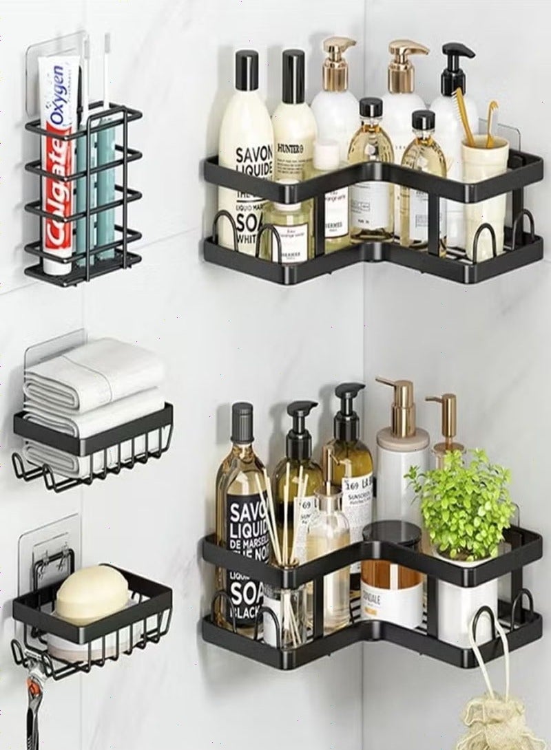 Topyich 5 Pack  Stainless Steel Shower Shelf, Adhesive Shower Organizer, Shower Rack with 16 Hooks, Large Capacity, Suitable for Inside Shower & Bathroom Storage&Home Decor  - Image 1