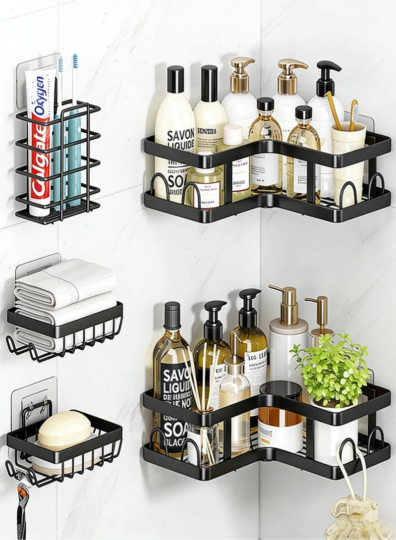 Topyich 5 Pack Bathroom Shelf - Stainless Steel Bathroom Organiser, Shower Caddy with 16 Hooks, Large Capacity for Shower & Home - Image 1