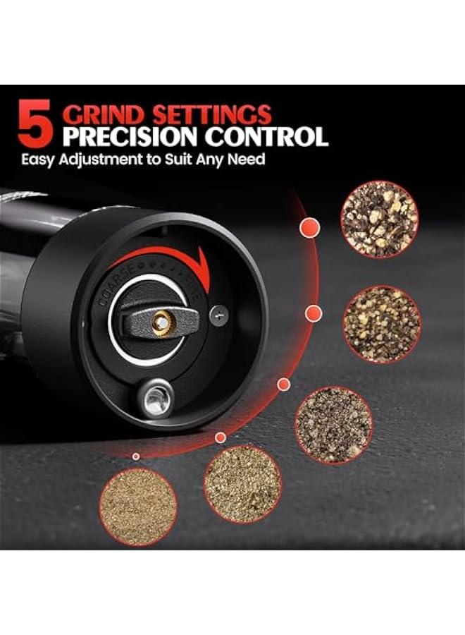 Electric Salt and Pepper Grinder Set Automatic Battery Pepper Mill Shakers Adjustable Coarseness Easy Filling Upgraded Larger Capacity with Led (2 Pack Black/Black）  - Image 2