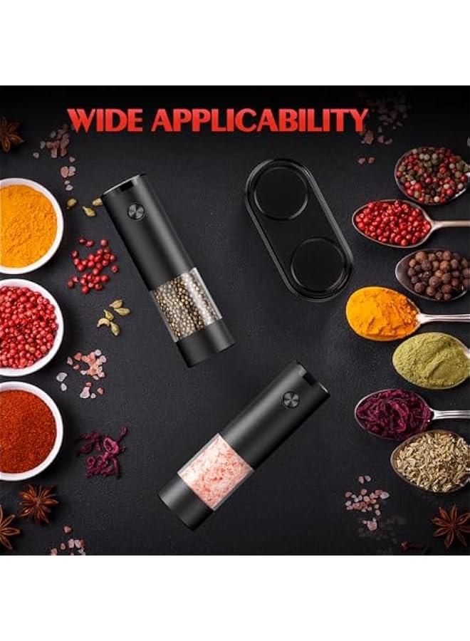 Electric Salt and Pepper Grinder Set Automatic Battery Pepper Mill Shakers Adjustable Coarseness Easy Filling Upgraded Larger Capacity with Led (2 Pack Black/Black）  - Image 5