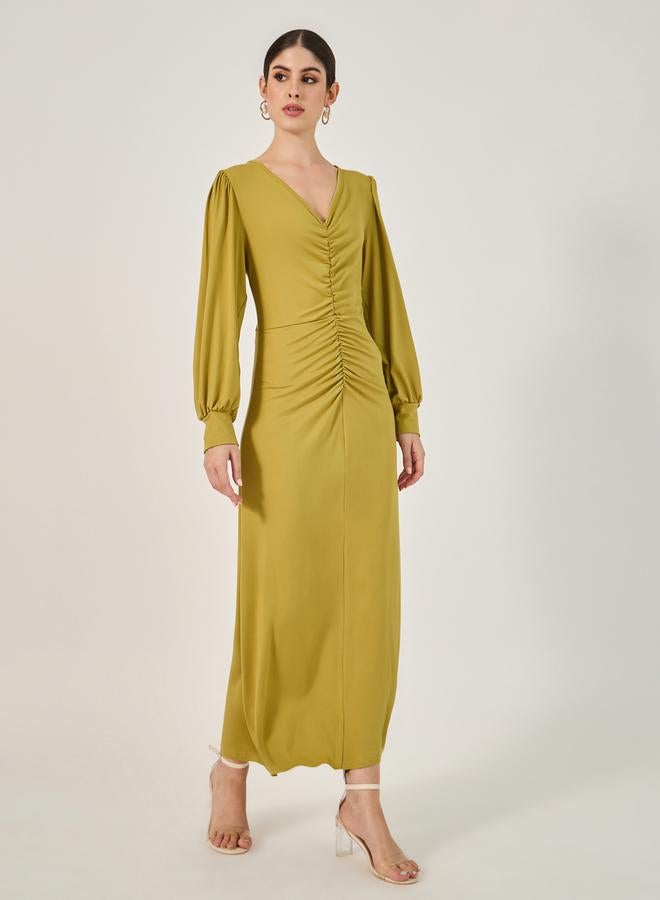 ستايلي فستان ماكسي ستيلي سادة بأكمام طويلة وكسرات - Image 3