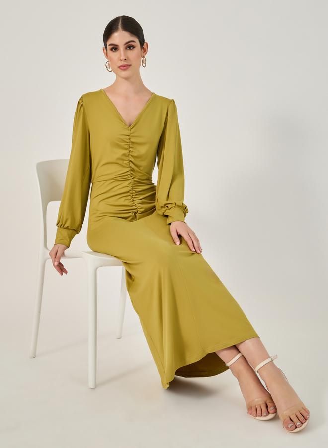 ستايلي فستان ماكسي ستيلي سادة بأكمام طويلة وكسرات - Image 1