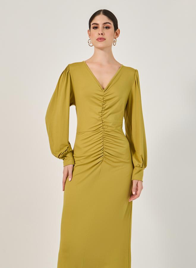 ستايلي فستان ماكسي ستيلي سادة بأكمام طويلة وكسرات - Image 4