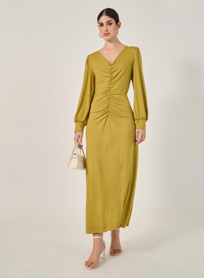 ستايلي فستان ماكسي ستيلي سادة بأكمام طويلة وكسرات - Image 2