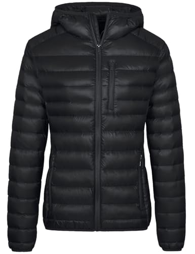 wantdo Women's Packable Down Jacket Lightweight Puffer Jacket Hooded Winter Coat Black Medium - Image 1