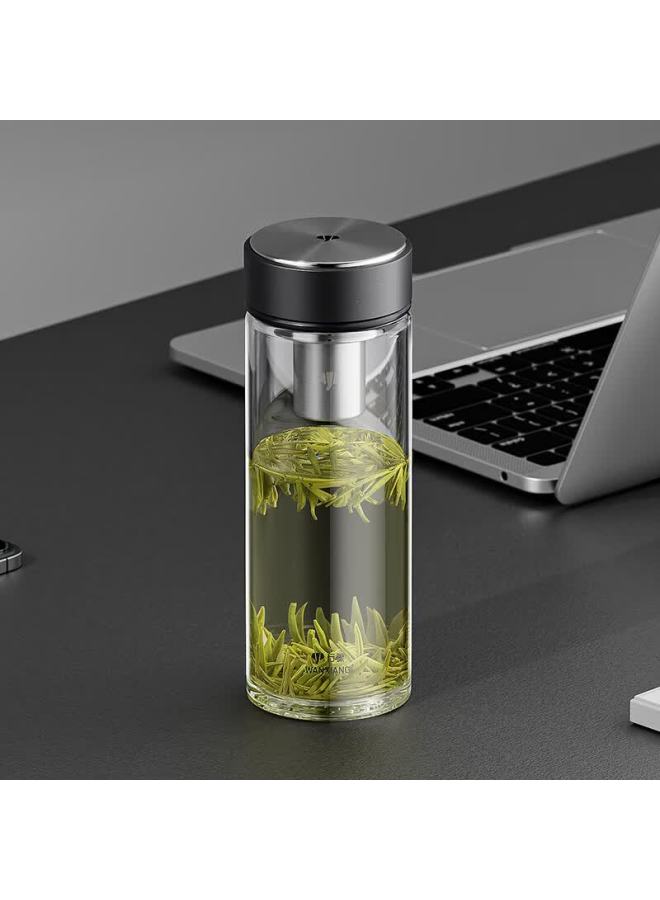 Wanxiang Single-layer Glass Cup U272r Business Office Stylish Tea Cup, Black And Gray, 420ml, Portable Car And Home Use Tea Infuser Cup
