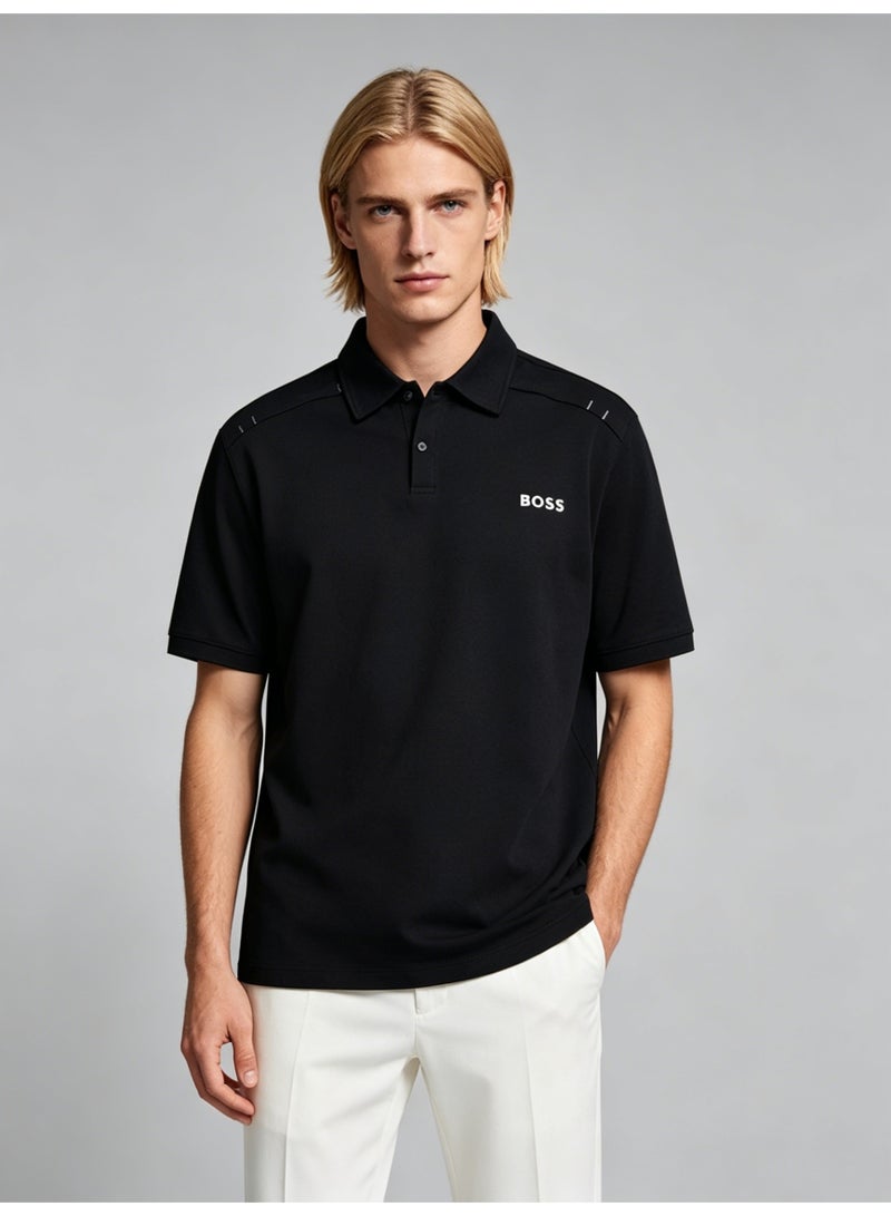 BOSS Unisex Cotton Polo Shirt, Short Sleeve Classic Black, Comfort Fit Daily Wear with Printed Logo - Image 1