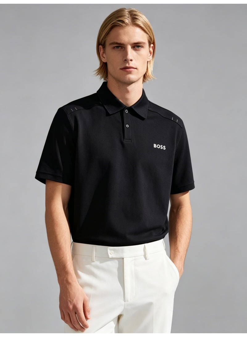 BOSS Unisex Cotton Polo Shirt, Short Sleeve Classic Black, Comfort Fit Daily Wear with Printed Logo - Image 3
