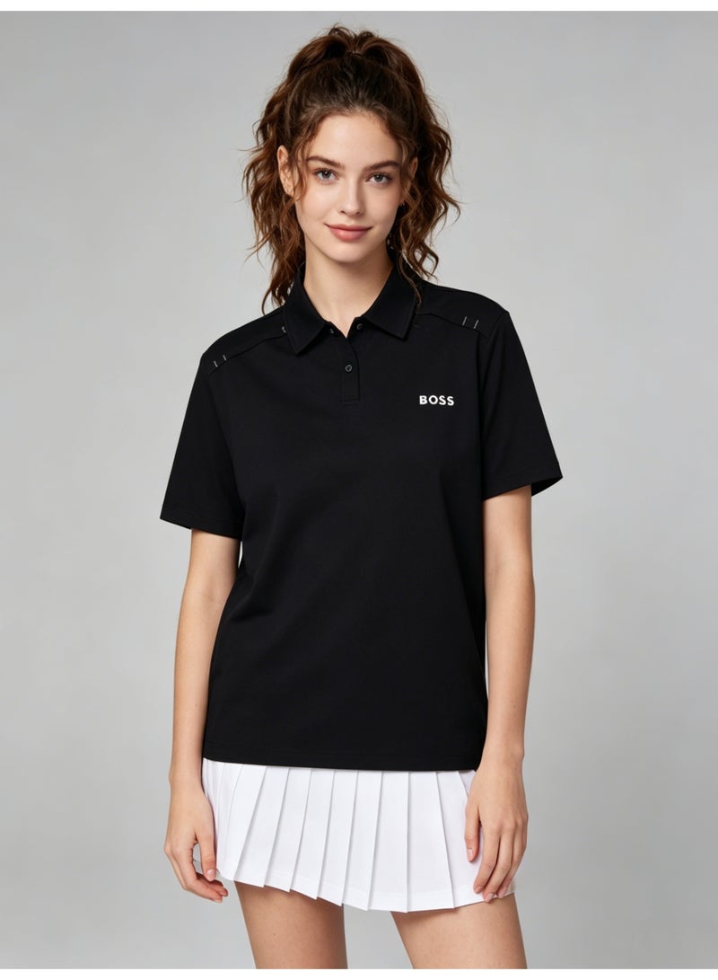 BOSS Unisex Cotton Polo Shirt, Short Sleeve Classic Black, Comfort Fit Daily Wear with Printed Logo - Image 5