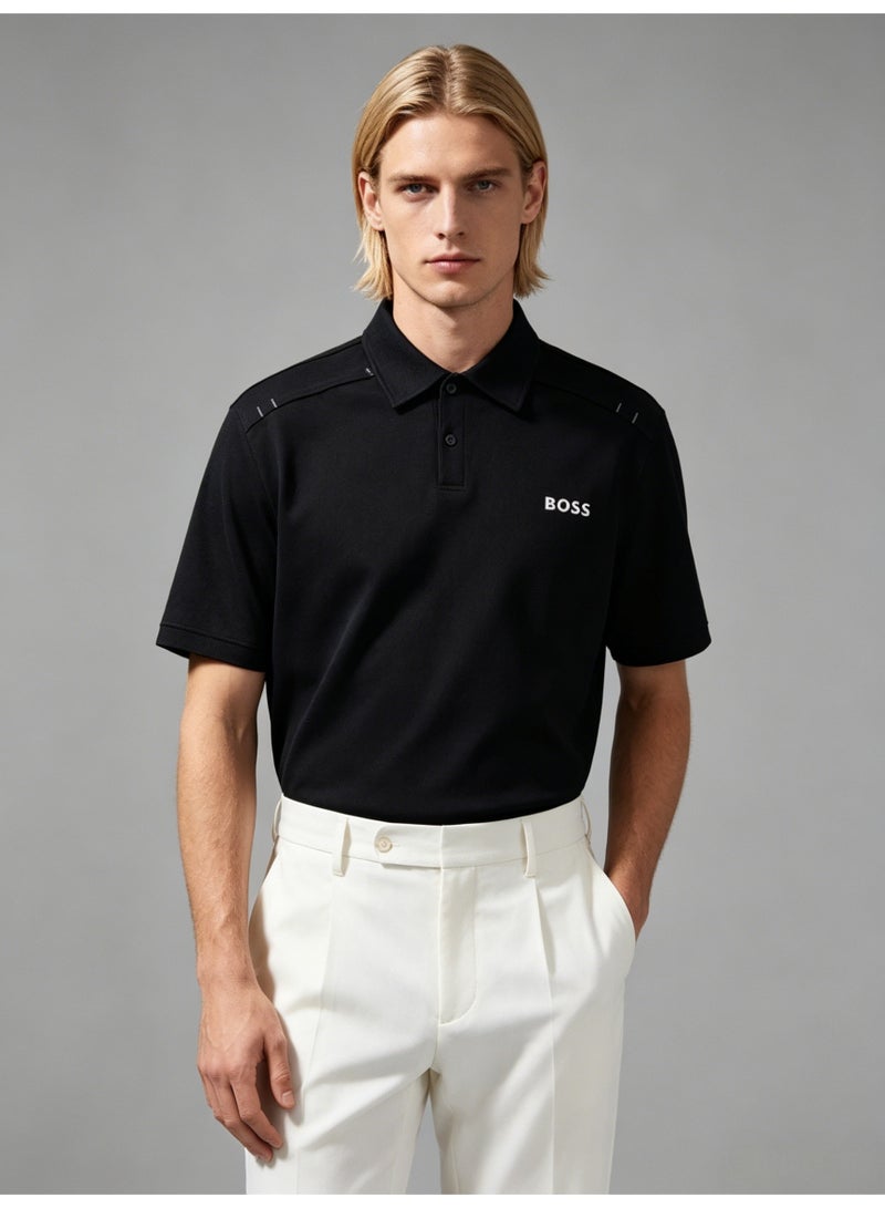 BOSS Unisex Cotton Polo Shirt, Short Sleeve Classic Black, Comfort Fit Daily Wear with Printed Logo - Image 4