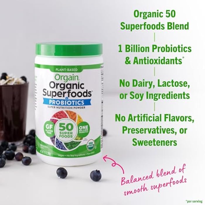Orgain Organic Greens Powder + 50 Superfoods, Original - 1 Billion Probiotics for Digestive Health, Antioxidants, Vegan, Plant-Based, Gluten-Free, Non-GMO, Green Juice & Smoothie Drink Mix - 0.62lb - Image 5