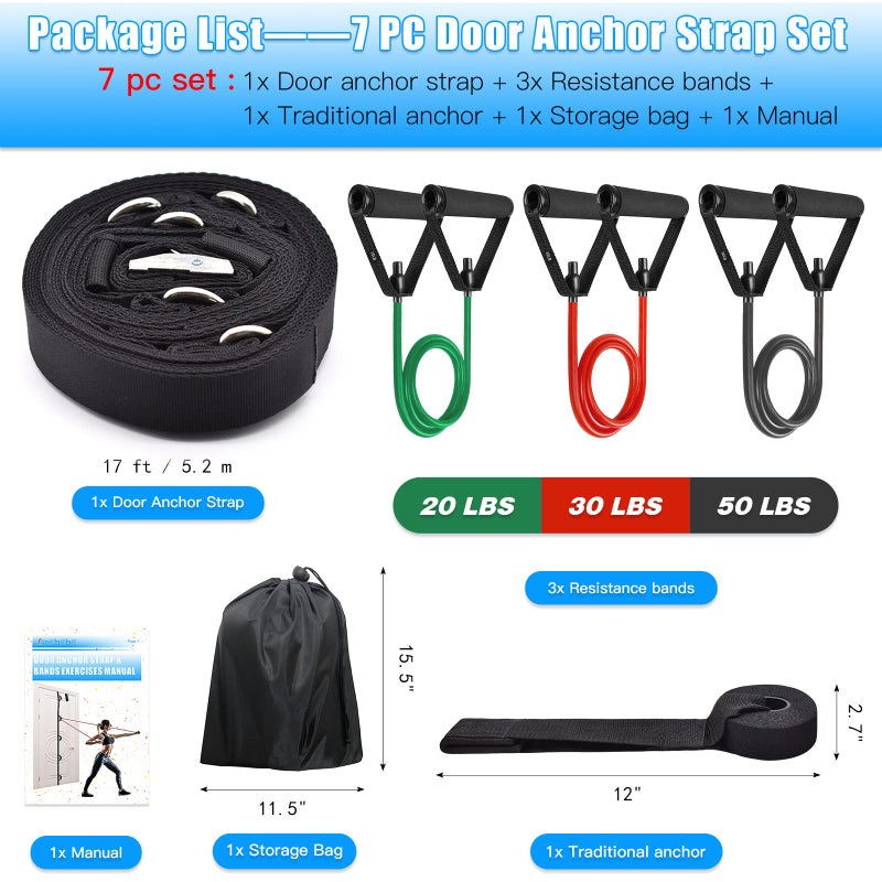 Brebebe Resistance Bands for Physical Therapy, Multi Point Door Anchor Strap for Home Gym Workout, Bands with Handles for Recovery, Stretch, Fitness, Door Workout Accessories, No Tools, No Drilling - Image 5