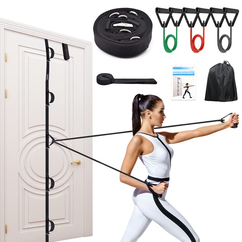 Brebebe Resistance Bands for Physical Therapy, Multi Point Door Anchor Strap for Home Gym Workout, Bands with Handles for Recovery, Stretch, Fitness, Door Workout Accessories, No Tools, No Drilling - Image 1