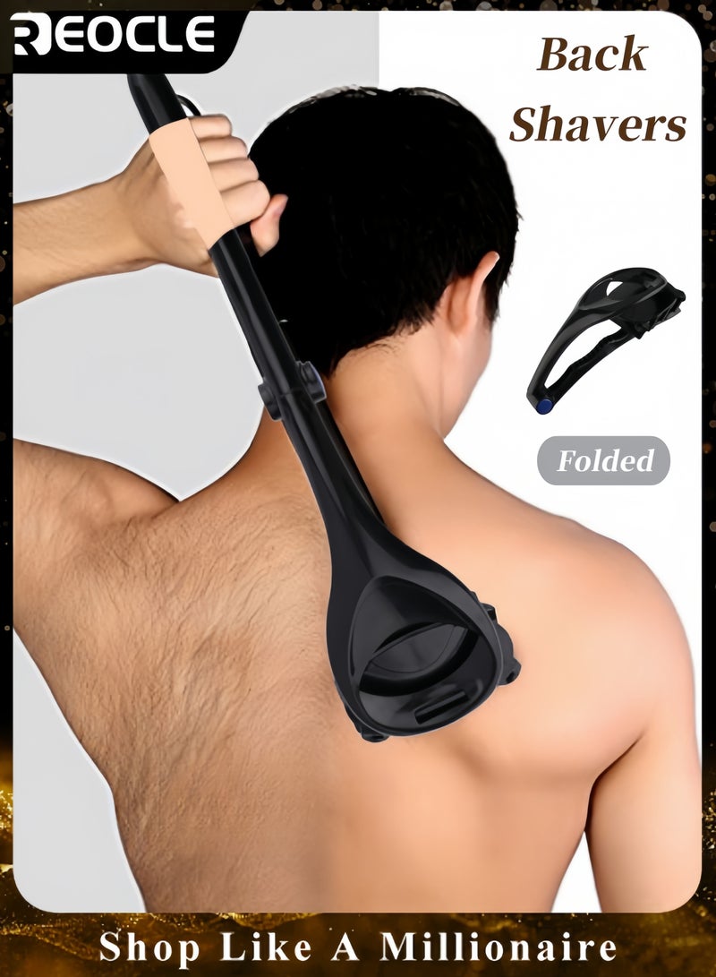ريوكل ماكينات حلاقة الظهر للرجال ماكينة حلاقة الظهر ذات الشفرة المزدوجة المطوية للرجال ماكينات حلاقة الظهر ذات المقبض الطويل لشعر الظهر مع تقنية شفرة الأمان والمقبض المريح للحلاقة الرطبة أو الجافة - Image 1