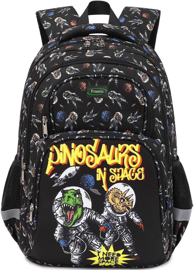 Frantic Polyester Waterproof 26 L School Backpack School Bag Daypack Picnic Bag For School Going Boys & Girls(RR_Black_Angry_Dino) - Image 1