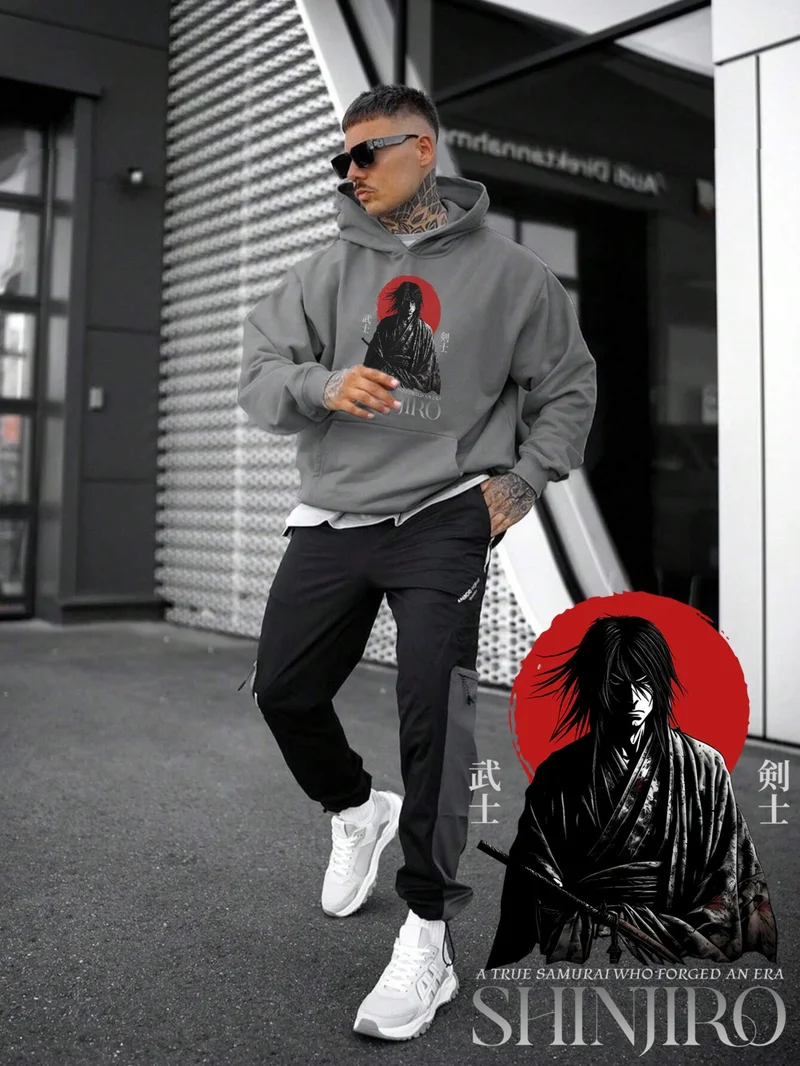 DogFish Women, Men's Sweatshirt Oversize A True Samurai Printed Thick Gray Lover Sweatshirt