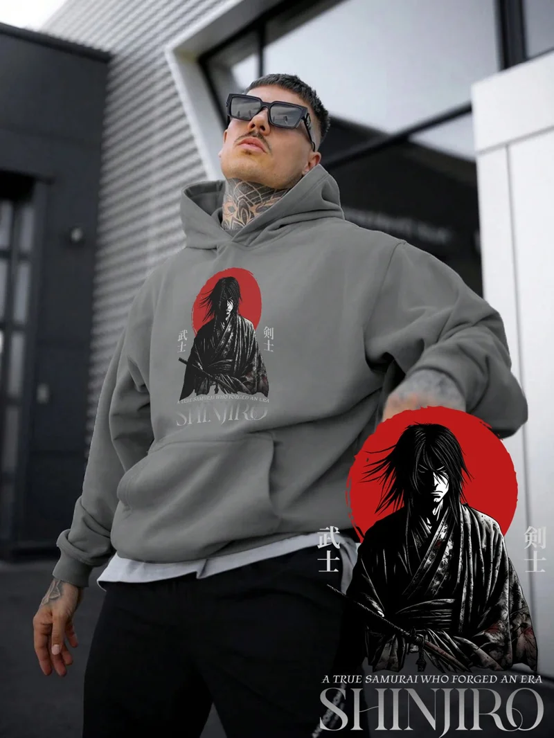 DogFish Women, Men's Sweatshirt Oversize A True Samurai Printed Thick Gray Lover Sweatshirt