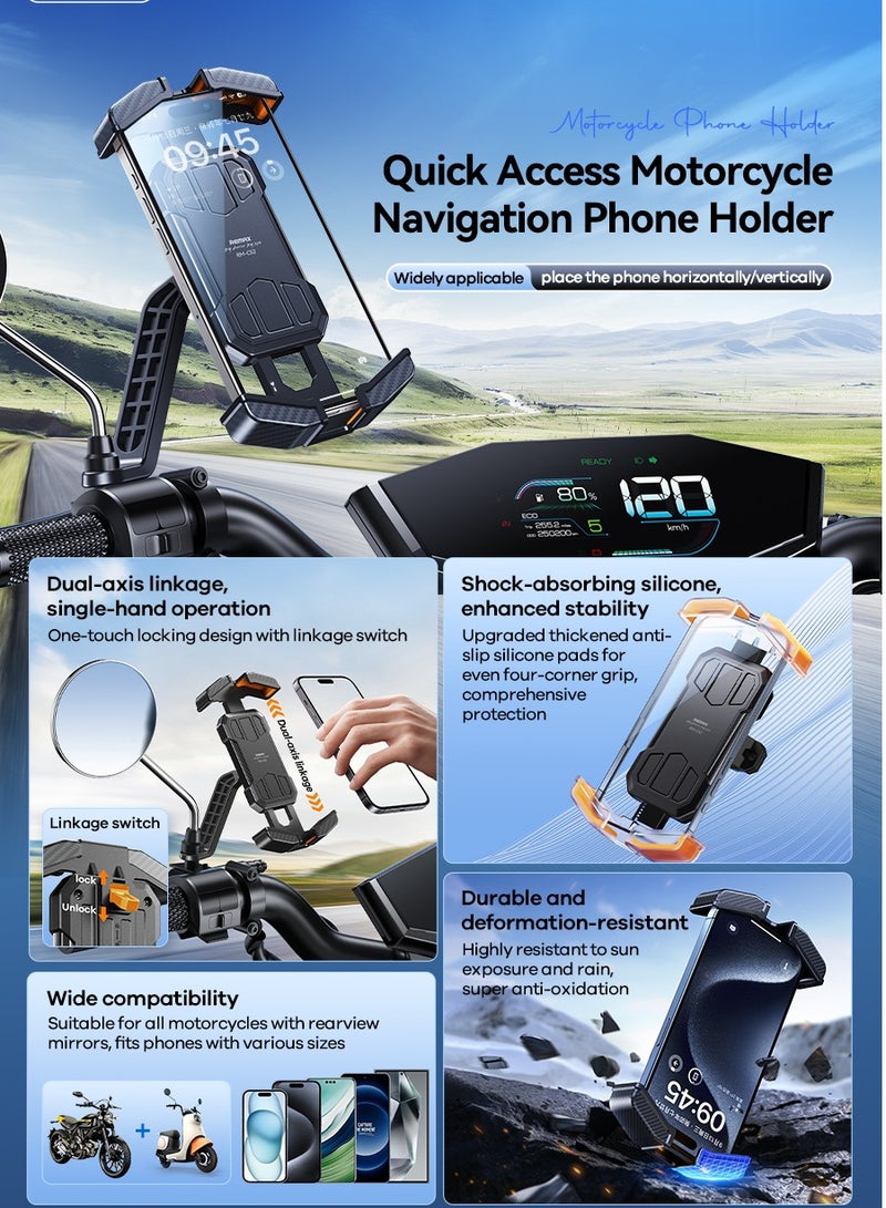 REMAX Motorcycle Phone Mount – Anti-Shock, One-Touch Lock, 360° Adjustable, Secure Handlebar Holder for Navigation, Fits 4-6.5” Phones - Image 4