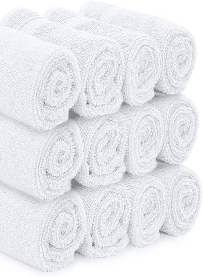 White Classic منشفة وجه قطنية كلاسيكية بيضاء 12 قطعة، 100% قطن حلقي، منشفة سبا فائقة النعومة وامتصاص للماء للاستخدام في الحمام والمطبخ وتنظيف الوجه - Image 2