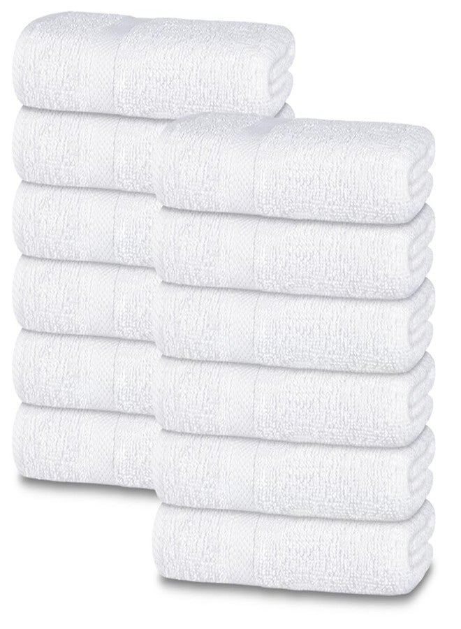 White Classic منشفة وجه قطنية كلاسيكية بيضاء 12 قطعة، 100% قطن حلقي، منشفة سبا فائقة النعومة وامتصاص للماء للاستخدام في الحمام والمطبخ وتنظيف الوجه - Image 1
