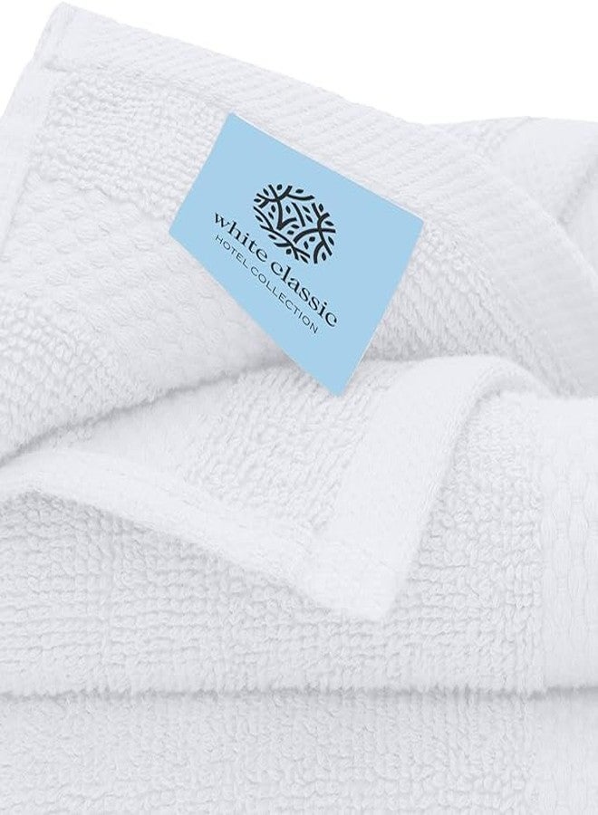 White Classic منشفة وجه قطنية كلاسيكية بيضاء 12 قطعة، 100% قطن حلقي، منشفة سبا فائقة النعومة وامتصاص للماء للاستخدام في الحمام والمطبخ وتنظيف الوجه - Image 4