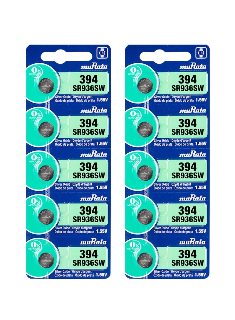 10-Pieces Murata SR936SW / 394 Silver Oxide 1.55V (muRata) Japan Batteries