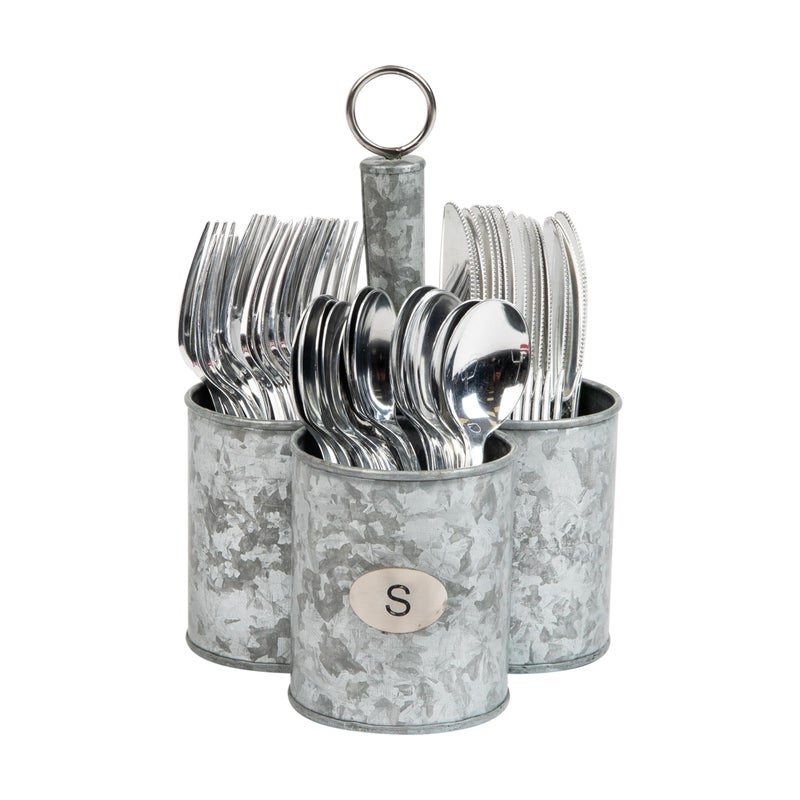 Mind Reader Utensil Holder Silverware Organizer Caddy Cutlery Holder Galvanized Metal 7L x 7W x 1025H Silver