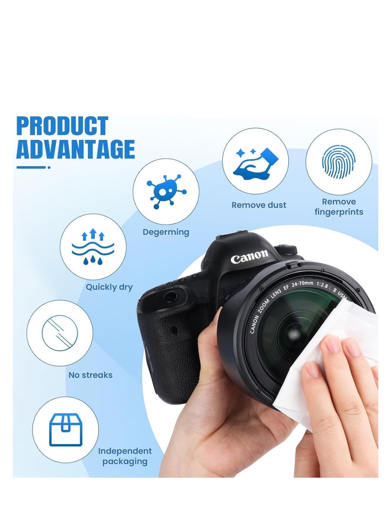 مناديل تنظيف النظارات المبللة التي تستخدم لمرة واحدة 100 قطعة - مناديل محمولة مضادة للضباب للنظارات والكاميرات والهواتف المحمولة والمزيد - ملفوفة بشكل فردي للاستخدام أثناء التنقل - Image 2