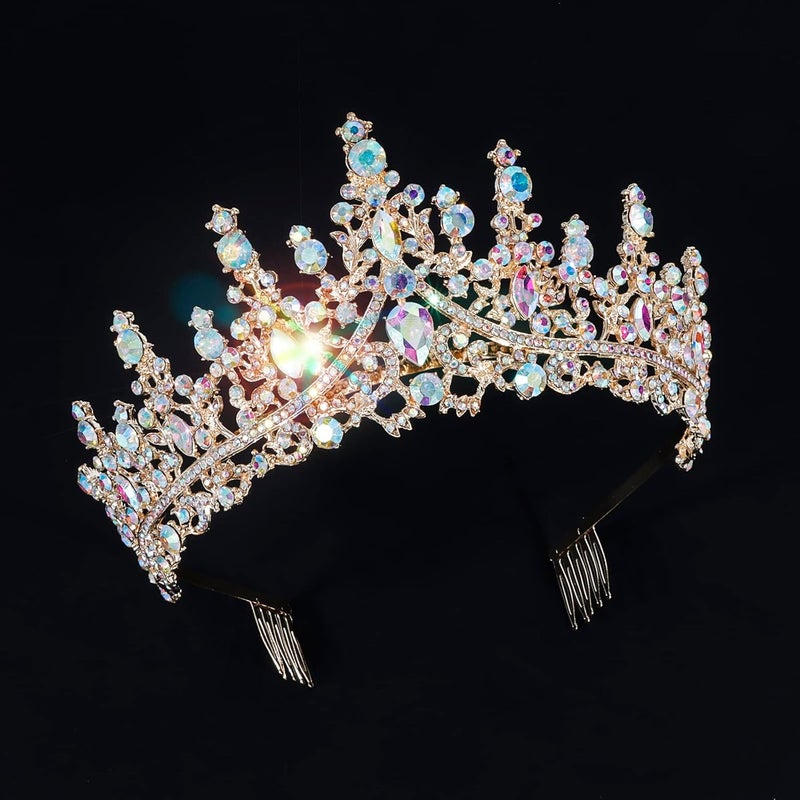 Cocide Gold Crowns for Women Tiaras Girls Golden Crystal Rhinestones Queen Crown Princess Tiara Party Wedding Bridal Halloween Costume Cosplay Bridesmaids Accessories, one size, AB Gold, Comb type - Image 5