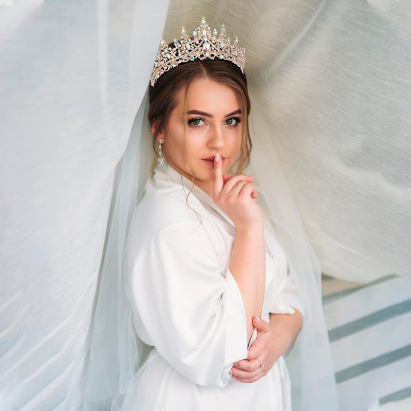 Cocide Gold Crowns for Women Tiaras Girls Golden Crystal Rhinestones Queen Crown Princess Tiara Party Wedding Bridal Halloween Costume Cosplay Bridesmaids Accessories, one size, AB Gold, Comb type - Image 3