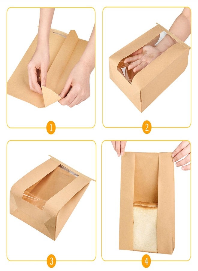 Ocmoiy 100Pcs Tin Tie Tab Lock Large Paper Bread Bags for Homemade Sourdough Bread Bags 13.7x8.2x3.5 Inch Resealable Bakery Bags with Window Thank You Stickers - Image 4